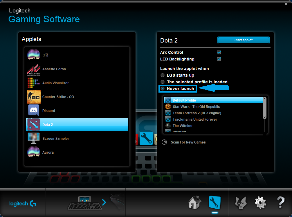 Disabling DotA2 in Logitech Gaming Software